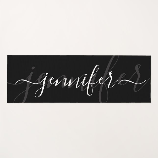 Minimalistische Schwarz-weiße Elegantenschrift Yogamatte (Vorderseite (Horizontal))