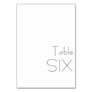 Minimalistische Schwarz-weiße Elegantypografie SIX Tischnummer