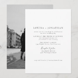 Minimalistische Schwarz-weiße Foto-Hochzeit Einladung