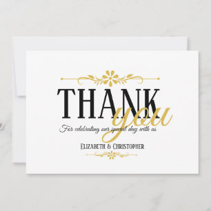 Minimalistische Schwarz-weiße Goldhochzeit Dankesc Dankeskarte
