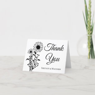 Minimalistische Schwarz-weiße Hochzeit der Blumen Dankeskarte