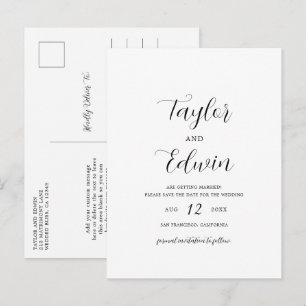 Minimalistische schwarz-weiße Hochzeit - Save the  Ankündigungspostkarte