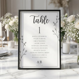 Minimalistische schwarz-weiße Hochzeit Sitzplan Ka