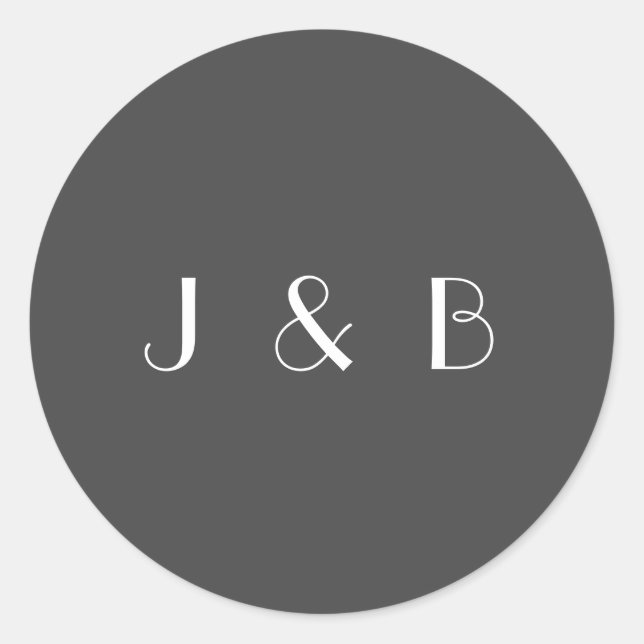 Minimalistische Schwarz-weiße Hochzeitmonogramm Runder Aufkleber (Vorderseite)