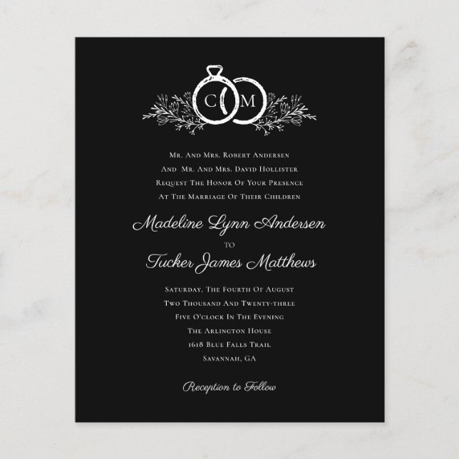 Minimalistische Schwarz-weiße Hochzeitseinladung (Vorderseite)
