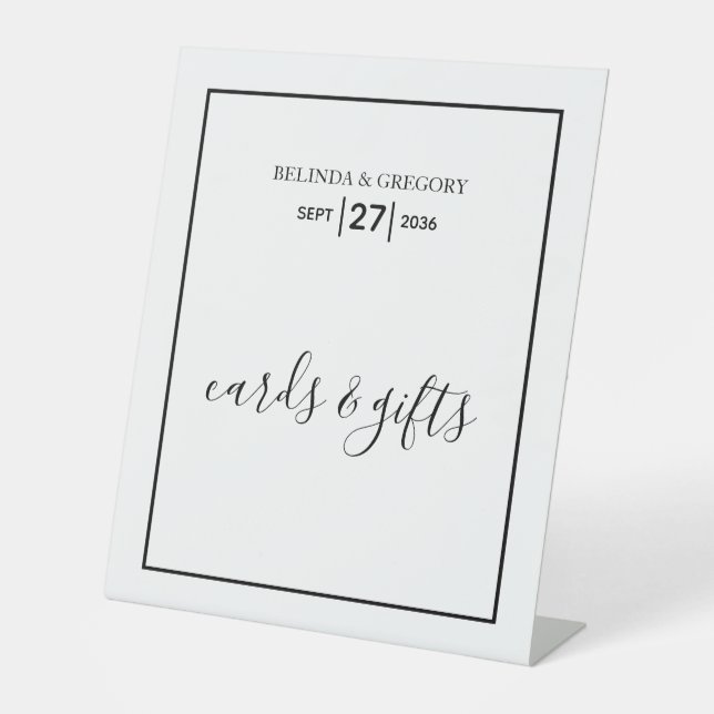 Minimalistische Schwarz-weiße Hochzeitskarten und  Sockelschild (Vorderseite)