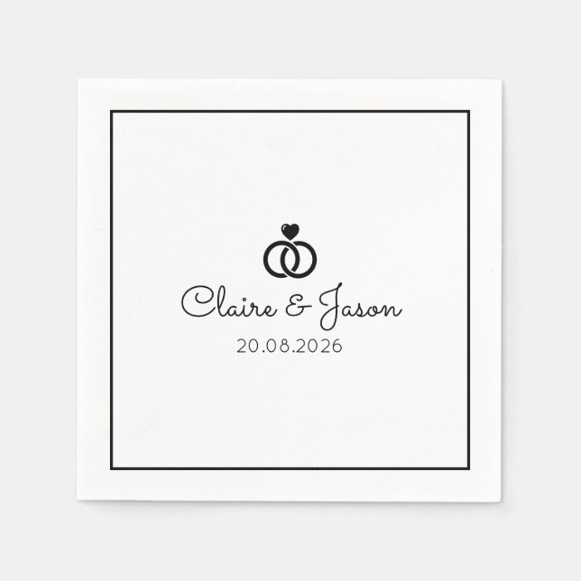Minimalistische Schwarz-weiße Hochzeitstiefel Serviette (Vorderseite)