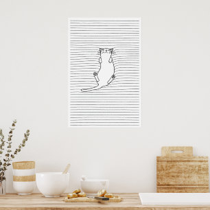 Minimalistische schwarz-weiße Katzenlinienkunst Sk Poster