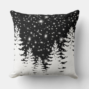 Minimalistische Schwarz-weiße Kiefernwälder Sterne Kissen
