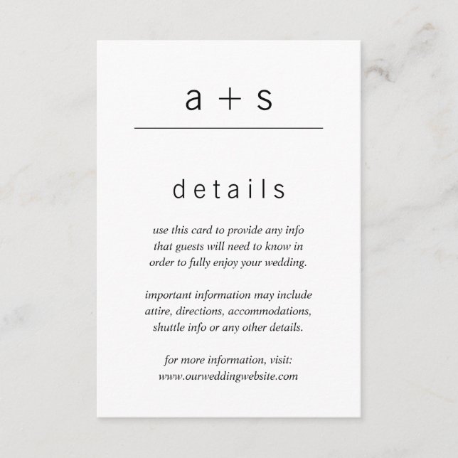 Minimalistische Schwarz-weiße Mongramm-Hochzeitdet Begleitkarte (Vorderseite)
