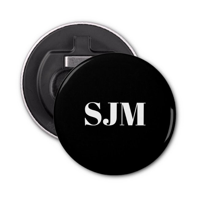 Minimalistische Schwarz-weiße Monogramm-Initialen Flaschenöffner (Vorderseite)
