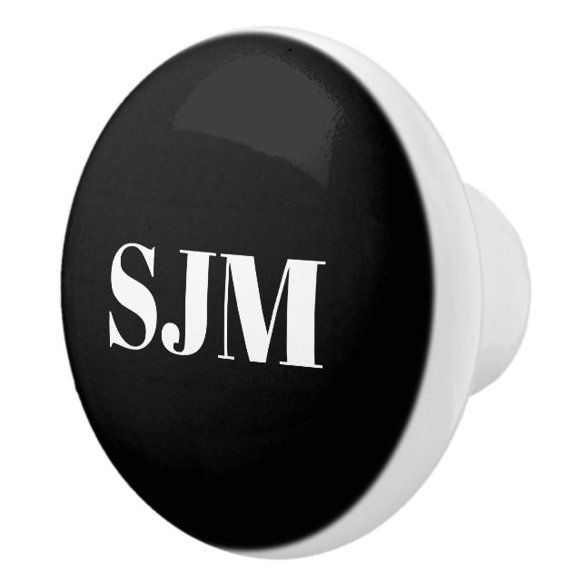 Minimalistische Schwarz-weiße Monogramm-Initialen Keramikknauf (Rechts)