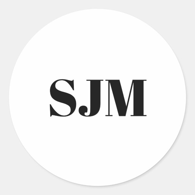 Minimalistische Schwarz-weiße Monogramm-Initialen Runder Aufkleber (Vorderseite)