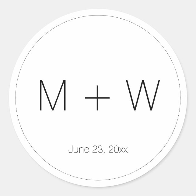 Minimalistische Schwarz-weiße Monogramm-Initialen  Runder Aufkleber (Vorderseite)