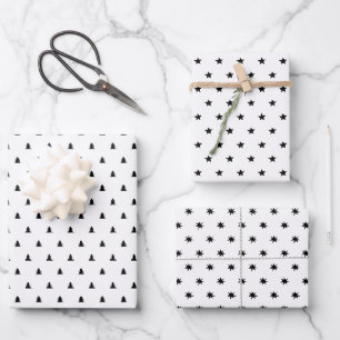 Minimalistische Schwarz-weiße Skandinavien Weihna Geschenkpapier Set