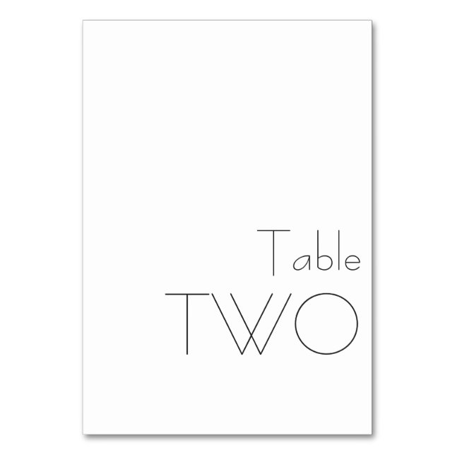Minimalistische Schwarz-weiße spielerische Typogra Tischnummer (Vorderseite)