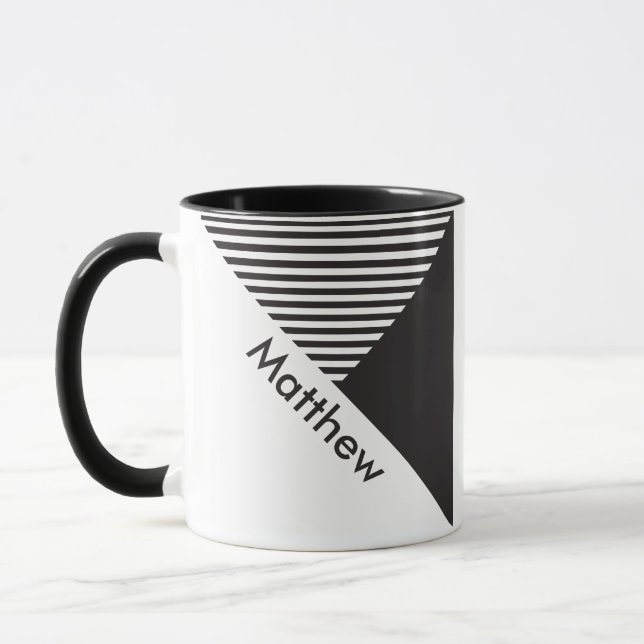 Minimalistische Schwarz-weiße Streifen Geo Individ Tasse (Links)