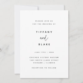 Minimalistische Schwarz-weiße Typografie-Hochzeit Einladung