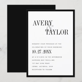 Minimalistische Schwarz-weiße Typografische Hochze Einladung