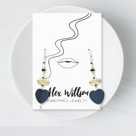 Minimalistische Schwarz-weiße Wavy Hair Zeichnend  Visitenkarte