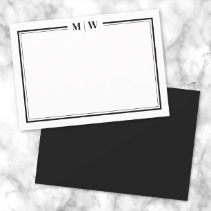Minimalistische Schwarz-weiße Zwei-Bänder-Monogram Mitteilungskarte