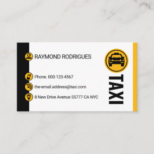 Minimalistische schwarze gelbe Taxi-Streifenfahrt Visitenkarte