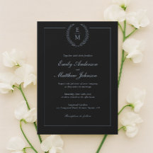 Minimalistische schwarze Hochzeitseinladung mit bl