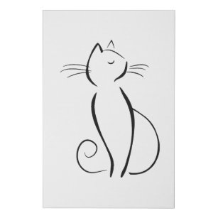 Minimalistische schwarze Katze auf Weiß Künstlicher Leinwanddruck