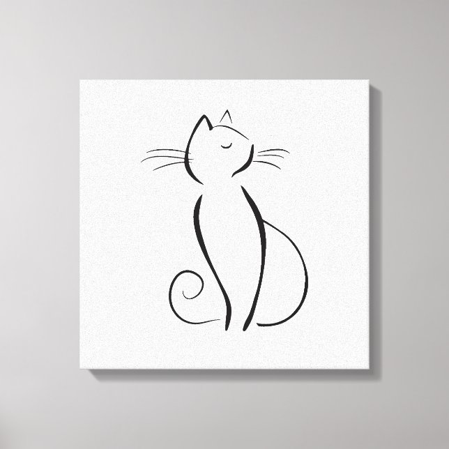 Minimalistische schwarze Katze auf Weiß Leinwanddruck (Vorderseite)