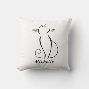 Minimalistische schwarze Katze auf weißem Hintergr Kissen
