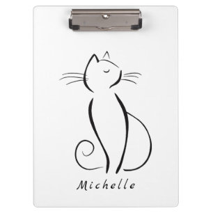 Minimalistische schwarze Katze auf weißem Hintergr Klemmbrett
