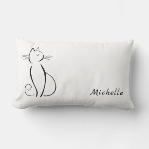 Minimalistische schwarze Katze auf weißem Hintergr Lendenkissen