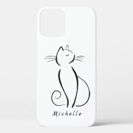 Minimalistische schwarze Katze auf weißem Namen Case-Mate iPhone Hülle