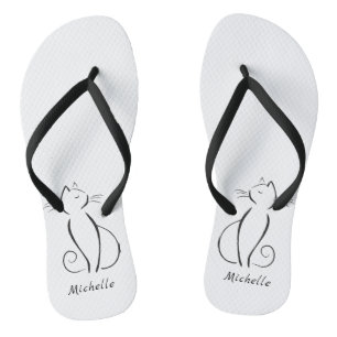 Minimalistische schwarze Katze mit weißem Namen Flip Flops
