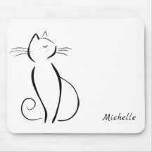 Minimalistische schwarze Katze mit weißem Namen