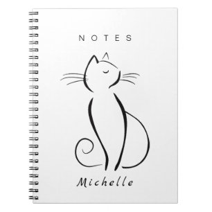 Minimalistische schwarze Katze mit weißem Namen Notizblock