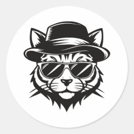 Minimalistische schwarze Katzenvektorgrafik Runder Aufkleber
