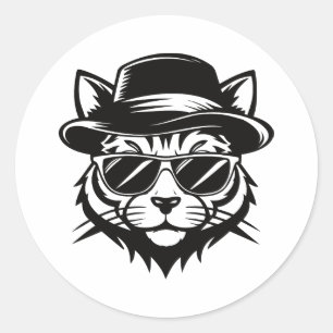 Minimalistische schwarze Katzenvektorgrafik Runder Aufkleber