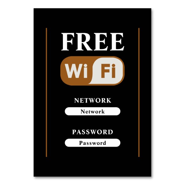 Minimalistische, schwarze, kostenlose WiFi-Metallk Tischnummer (Vorderseite)