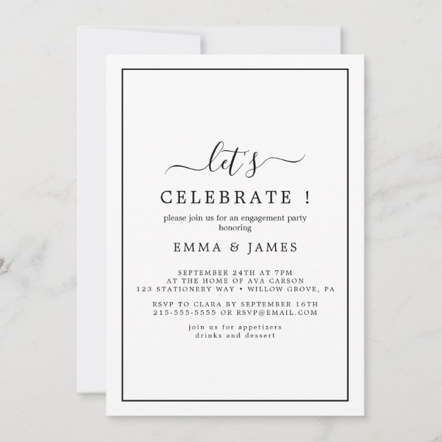 Minimalistische schwarze "Let's Celebrate" Einladu Einladung (Vorderseite)