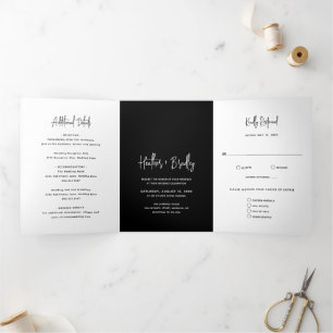 Minimalistische Schwarze Moderne Hochzeit Dreifach Gefaltete Einladung