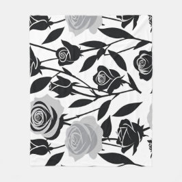 Minimalistische schwarze Rosen mit hellgrauen Stie Fleecedecke