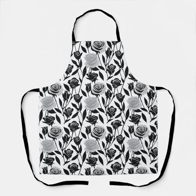 Minimalistische schwarze Rosen mit hellgrauen Stie Schürze (Vorderseite)