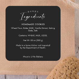 Minimalistische schwarze Schrift Bäckerei-Zutaten Quadratischer Aufkleber