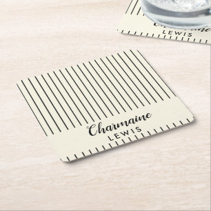 Minimalistische schwarze Streifen personalisiert Rechteckiger Pappuntersetzer