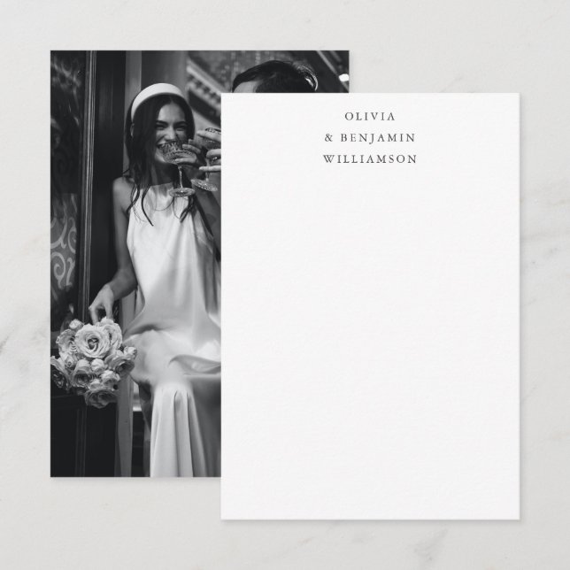 Minimalistische Schwarze Typografie Foto Hochzeitn Dankeskarte (Vorne/Hinten)