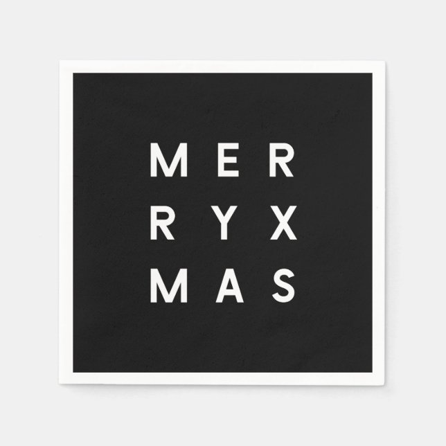 Minimalistische schwarze Typografie Merry Xmas Serviette (Vorderseite)