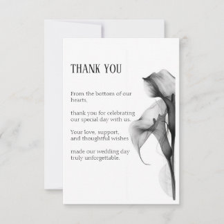 Minimalistische schwarze und weiße Calla-Lilie Fla Dankeskarte