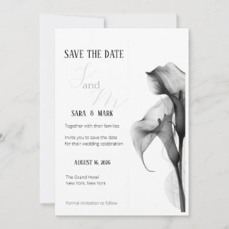Minimalistische schwarze und weiße Calla-Lilie - S Save The Date