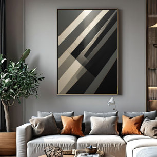 Minimalistische schwarze und weiße diagonale Strei Leinwanddruck